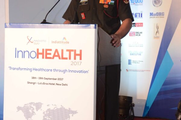 Lt Gen Manoj Kumar Unni addressing the audience in inaugural session at InnoHEALTH 2017 Lt Gen Manoj Kumar Unni addressing the audience in inaugural session at InnoHEALTH 2017