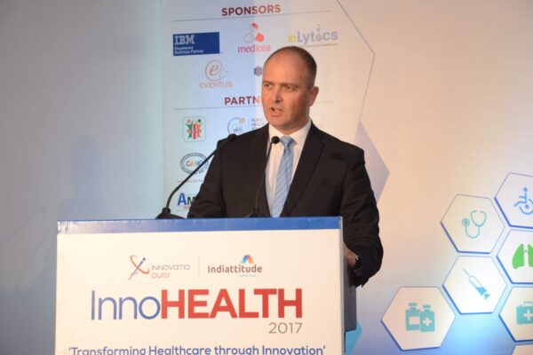 His Excellency Riho Kruuv addressing the audience in the inaugural session at InnoHEALTH 2017 His Excellency Riho Kruuv addressing the audience in the inaugural session at InnoHEALTH 2017