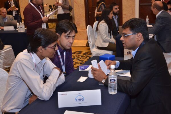 Pavan Asalapuram from EMPE diagnostics interacting with HCL Healthcare and Technomed representatives at B2B meeting of InnoHEALTH 2017 Pavan Asalapuram from EMPE diagnostics interacting with HCL Healthcare and Technomed representatives at B2B meeting of InnoHEALTH 2017