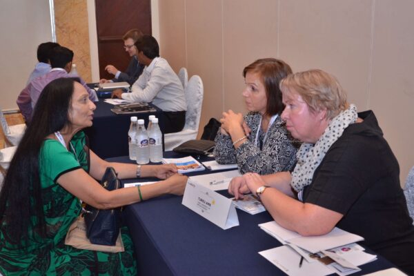 Katja and Marjatta from Turku University of Applied Sciences interacting with Poornima Mittal from Sharda University at B2B meeting of InnoHEALTH 2017 Katja and Marjatta from Turku University of Applied Sciences interacting with Poornima Mittal from Sharda University at B2B meeting of InnoHEALTH 2017