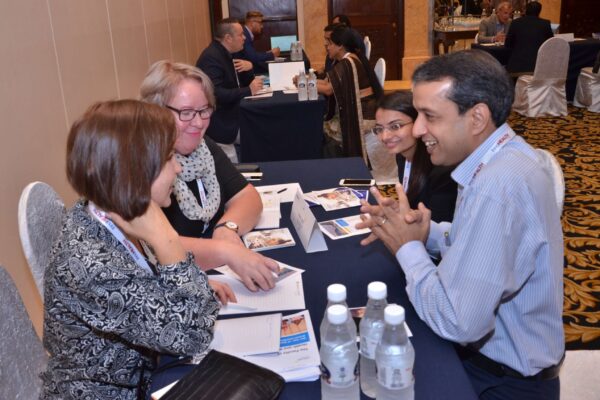 Katja and Marjatta from Turku University of Applied Sciences interacting with the representatives from Ashoka University at B2B meeting of InnoHEALTH 2017 Katja and Marjatta from Turku University of Applied Sciences interacting with the representatives from Ashoka University at B2B meeting of InnoHEALTH 2017