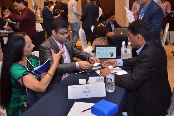 Pavan Asalapuram from EMPE diagnostics interacting with Poornima Mittal from Sharda University at B2B meeting of InnoHEALTH 2017 Pavan Asalapuram from EMPE diagnostics interacting with Poornima Mittal from Sharda University at B2B meeting of InnoHEALTH 2017