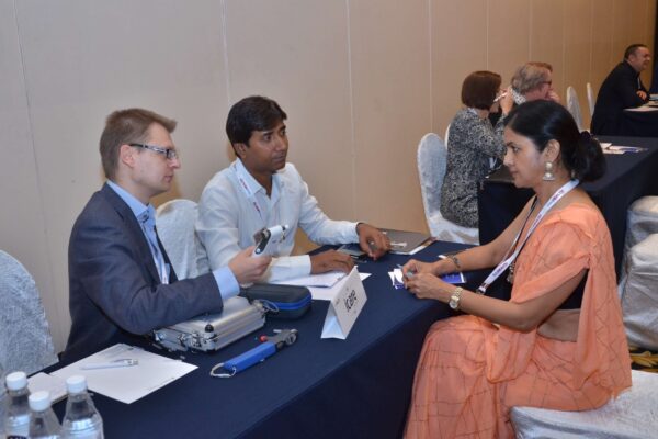 Joonas Ihalianen of iCare interacting with Dr Nimmi Rastogi at B2B meeting of InnoHEALTH 2017 Joonas Ihalianen of iCare interacting with Dr Nimmi Rastogi at B2B meeting of InnoHEALTH 2017