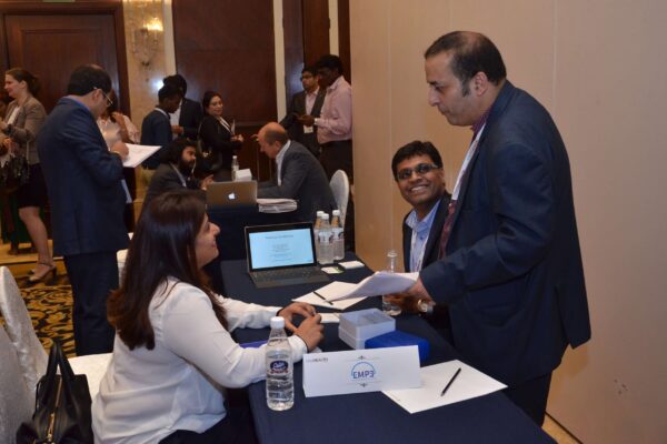 Pavan Asalapuram from EMPE diagnostics, Prarthana Gandhi and Sachin Gaur share a light moment at B2B meeting of InnoHEALTH 2017 Pavan Asalapuram from EMPE diagnostics, Prarthana Gandhi and Sachin Gaur share a light moment at B2B meeting of InnoHEALTH 2017