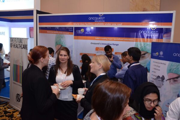 Oncquest laboratiries representatives briefing attendees at InnoHEALTH 2017 Oncquest laboratiries representatives briefing attendees at InnoHEALTH 2017