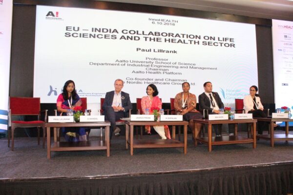 2. Panel discussion members at InnoHEALTH 2018 - India EU collaboration in health sector - Startup opportunities and challenges 2. Panel discussion members at InnoHEALTH 2018 - India EU collaboration in health sector - Startup opportunities and challenges