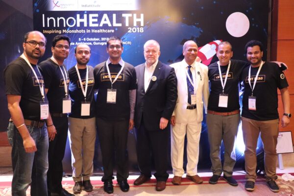8. (L-R)Alok Chaudhary, Haritash Tamvada, Areez Malik, Saurabh Gupta, Paul Lillrank, Satish Kumar Gupta, Sachin Gaur and Clarion Smith pose at the moonshot corner of InnoHEALTH 2018 8. (L-R)Alok Chaudhary, Haritash Tamvada, Areez Malik, Saurabh Gupta, Paul Lillrank, Satish Kumar Gupta, Sachin Gaur and Clarion Smith pose at the moonshot corner of InnoHEALTH 2018