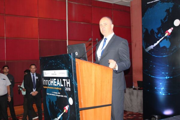 H.E Riho Kruuv delivers a speech for the Young innovators award at InnoHEALTH 2018 H.E Riho Kruuv delivers a speech for the Young innovators award at InnoHEALTH 2018