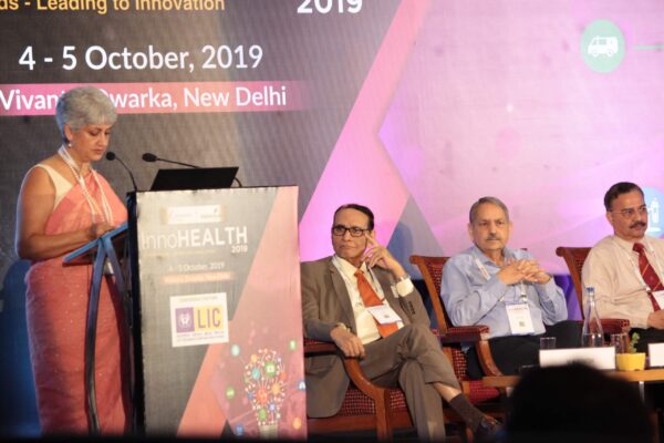 Dr Yasmin Ali Haque, Lt General (Dr) Rajesh Pant, Dr. V K Singh, Karnal Singh at Inaugural session InnoHEALTH2019