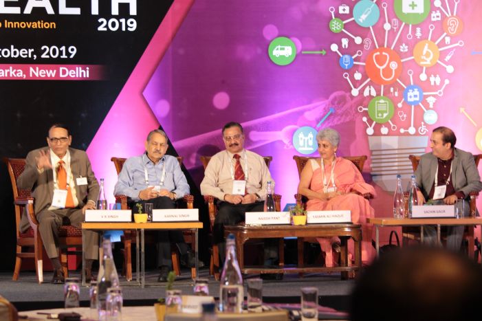 Dr. V K Singh, Karnal Singh, Lt General (Dr) Rajesh Pant, Dr Yasmin Ali Haque & Sachin Gaur at Inaugural session InnoHEALTH2019
