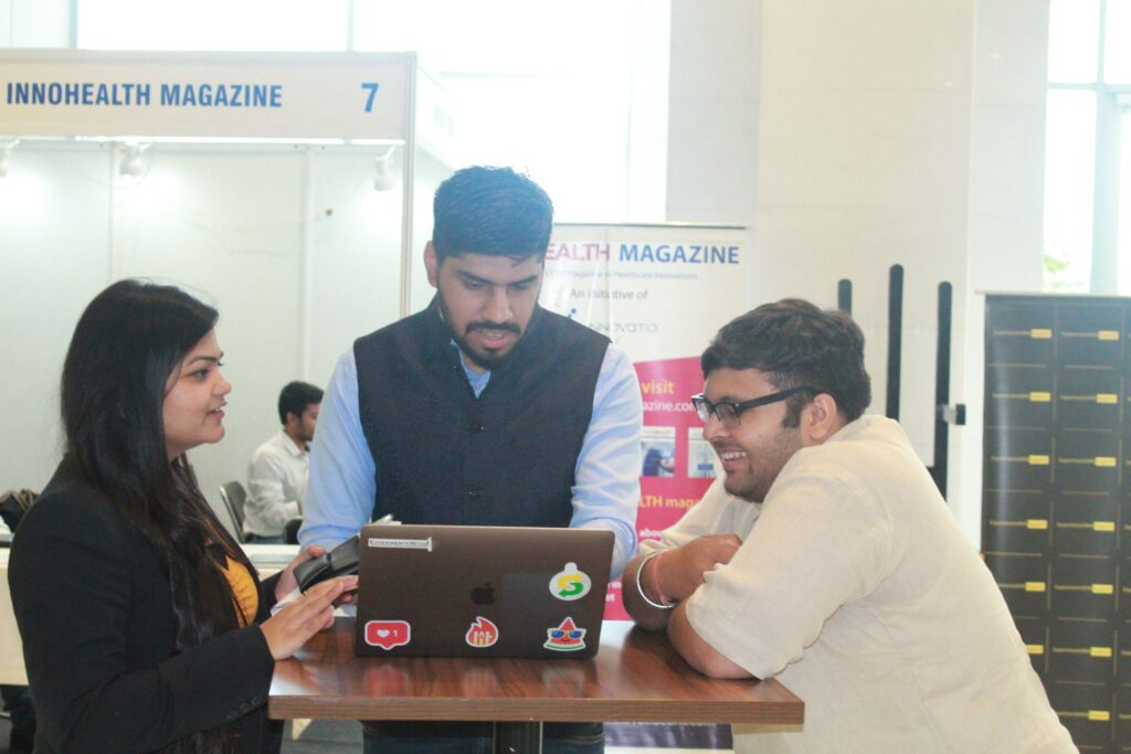 Parthvee Jain, Dhruv Singh and Ritesh Aggarwal at InnoHEALTH 2019 Parthvee Jain, Dhruv Singh and Ritesh Aggarwal at InnoHEALTH 2019