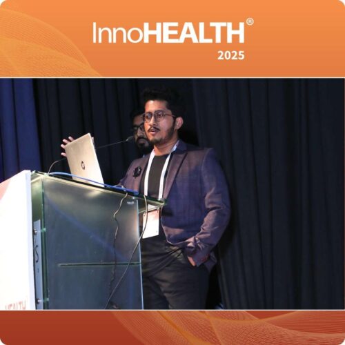 Mr. Arindam Ghosh giving his pitch during the HealthTech Startup Pitches session