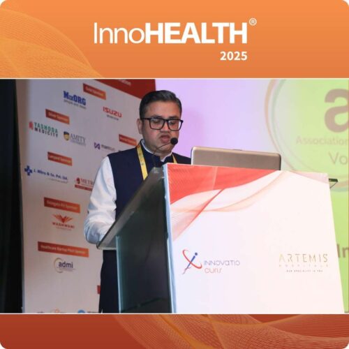 Mr. Jatin Mahajan speaking during the HealthTech Startup Pitches session