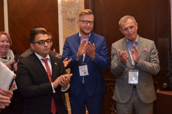 Ankit Bahl, Priit Aigro and Dr Jaanus Pikani applaud H.E Riho Kruuv's speech at B2B meeting of InnoHEALTH 2017