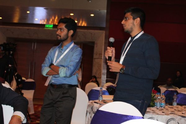 6. Deval Karia and Rohit S Nambiar have a discussion with Abhishek Venkataram in the Young innovators award session at InnoHEALTH 2018