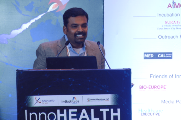 Ajit Nair from DocOnline presenting at the company pitching session of InnoHEALTH 2018