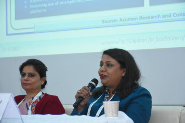 Dr Debleena Bhattacharya speaking in InnovateHER- Inspiring Women Leaders in Digital Health session @ InnoHEALTH 2022